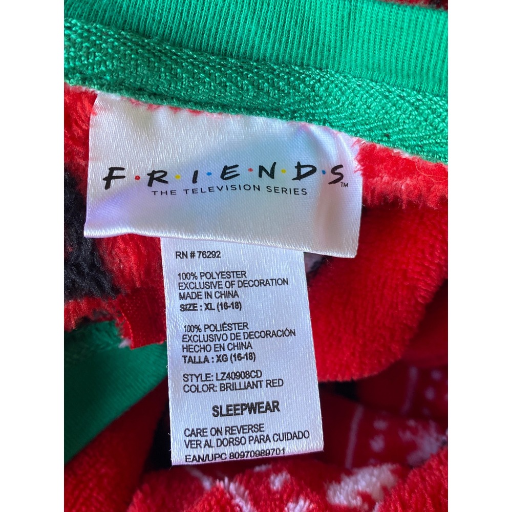 Friends Show Christmas Pajama‎ One Piece Sleepwear XL Red Holiday Fleece - Picture 5 of 7